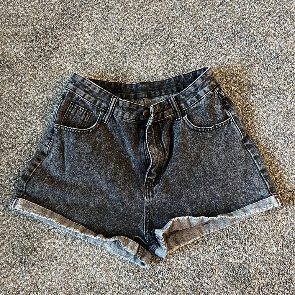 Black acid wash shorts